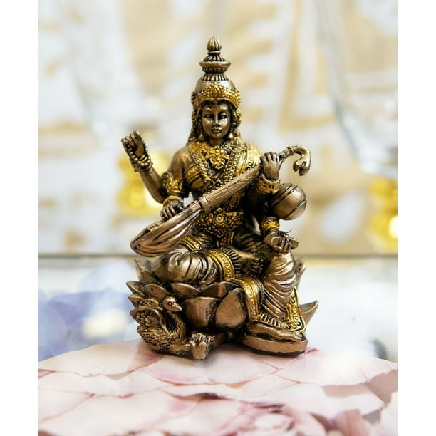 Large Size Goddess Saraswati Seated on Lotus Brass Statue Large Size Goddess Saraswati Seated on Lotus Brass Statue